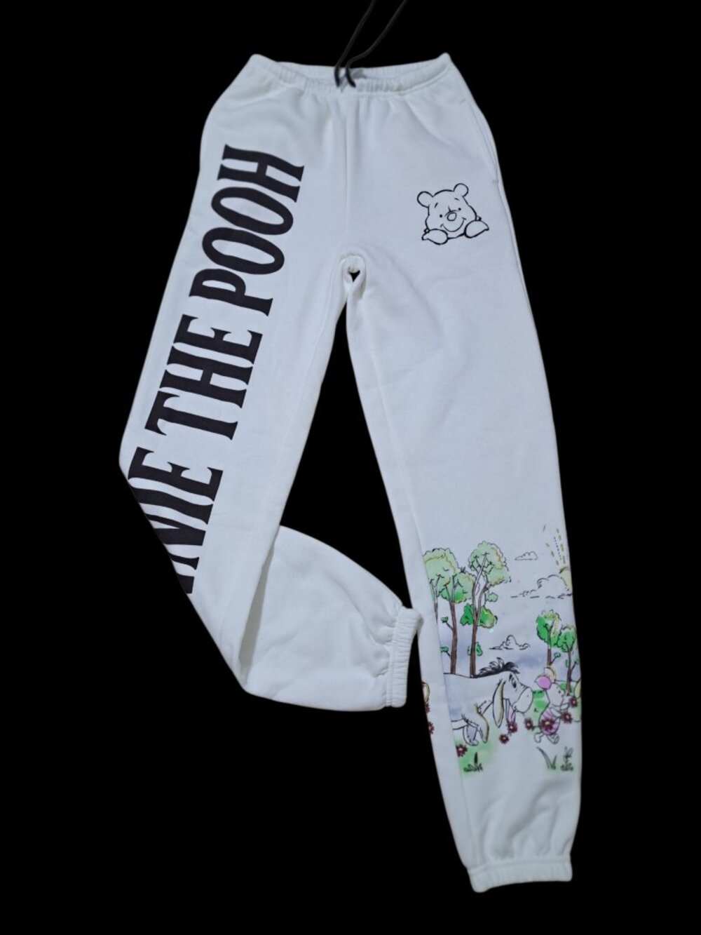 Winnie the Pooh Women's White Graphic Joggers Comfy Pockets Elastic Waist XXS